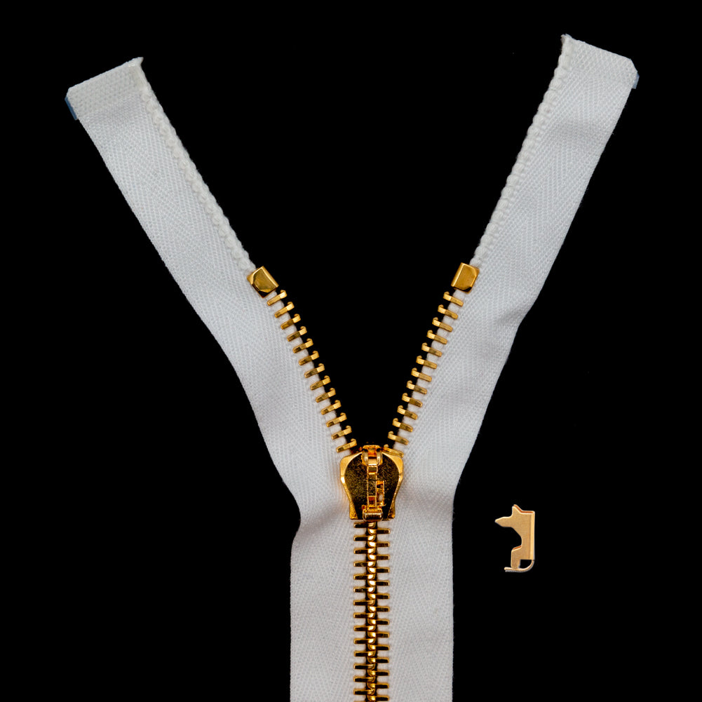 Mood Exclusive Italian Off-White and Gold T8 Open End Metal Zipper - 27.5