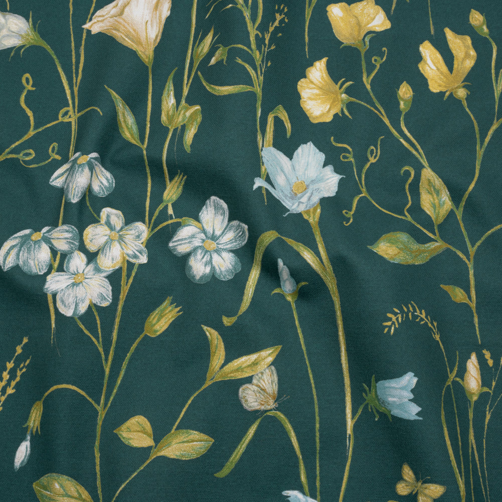 Printed Cotton Canvas - Kingfisher Flowering Stems and Butterflies - British Imported - Joann Fabrics