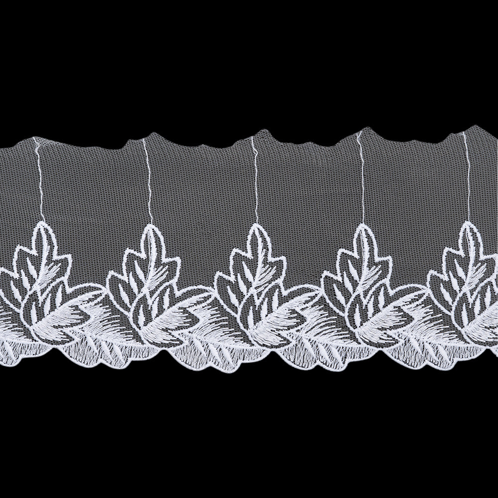 Embroidered Lace Tulle Trim with One Scalloped Edge - 4.5
