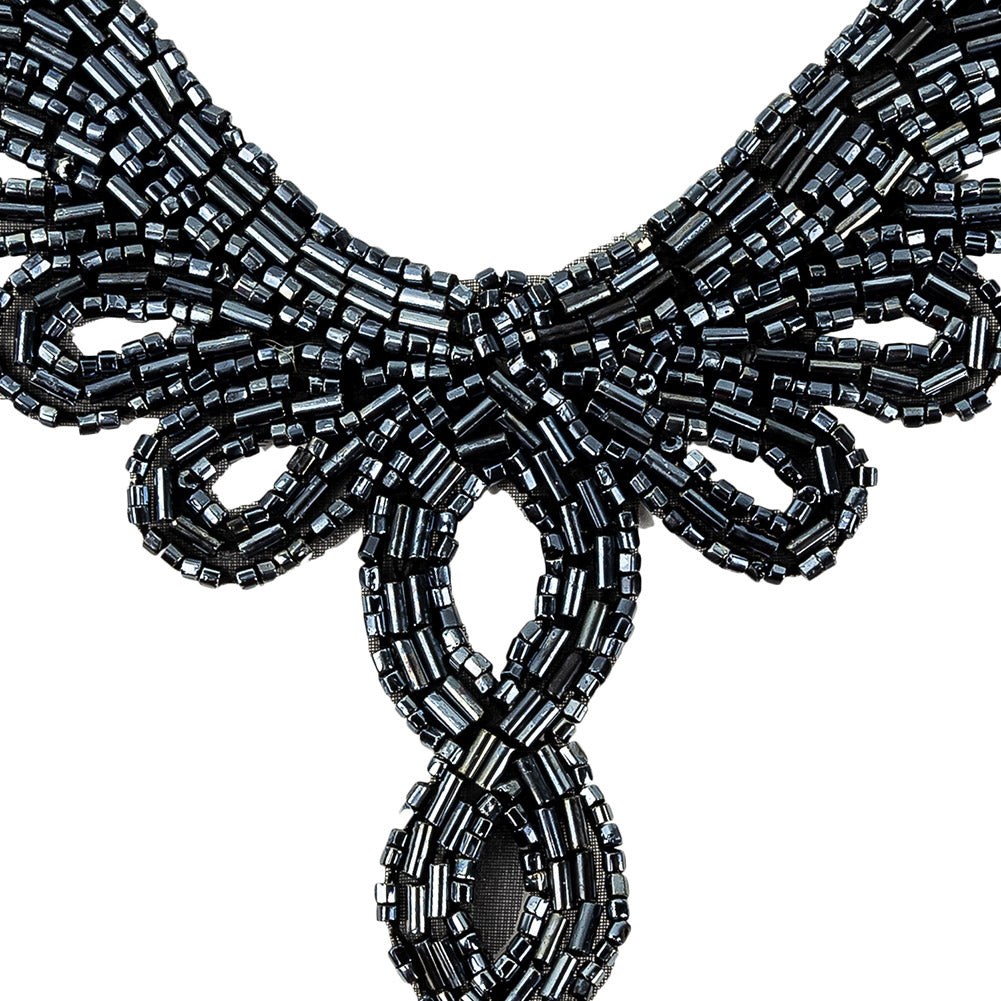 Vintage Gunmetal Bugle and Chop Beaded Abstract Applique - 4.25