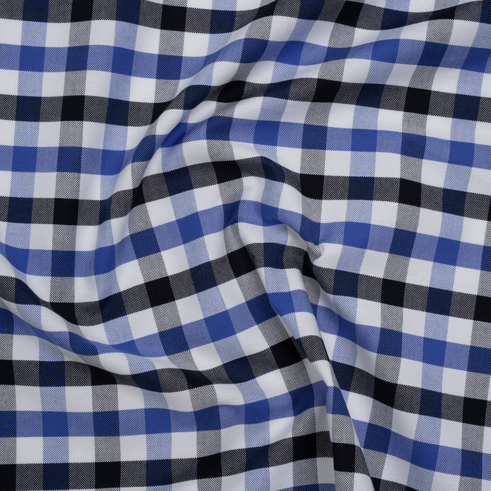 Cotton Oxford Shirting - Bright Blue, Midnight Navy and White Big Tattersall Check - Deadstock - Joann Fabrics