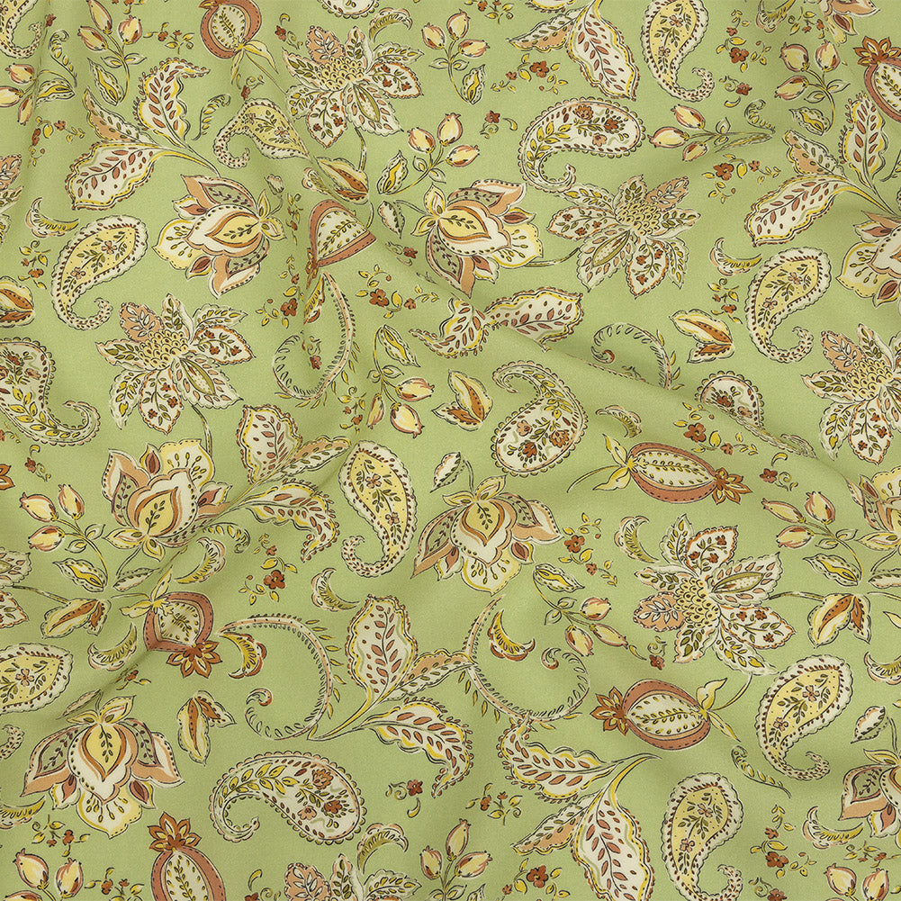 Viscose Twill Print - Light Green and Orange Paisley Floral - Mood Exclusive Paisley Daze - Joann Fabrics