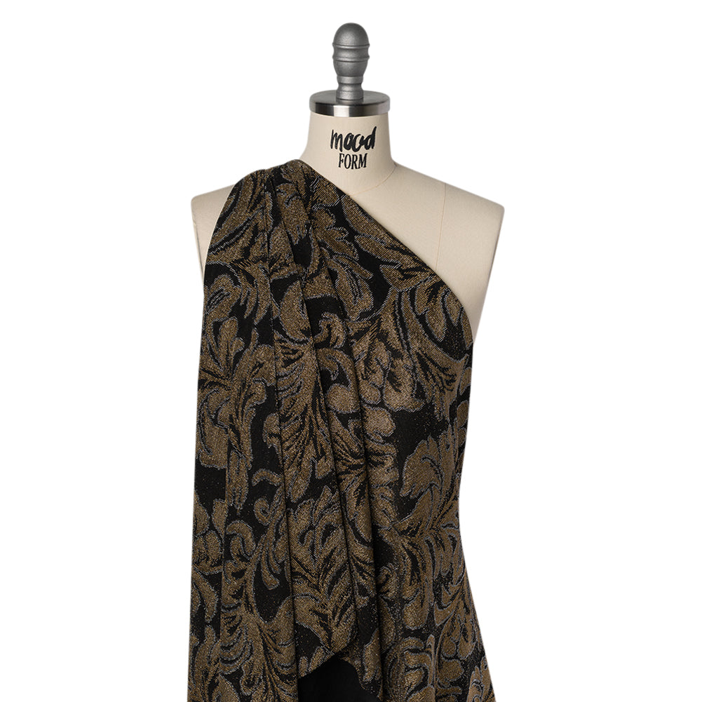 Metallic Nylon Knit - Black, Gold and Silver Floral - Designer Deadstock - Joann Fabrics
