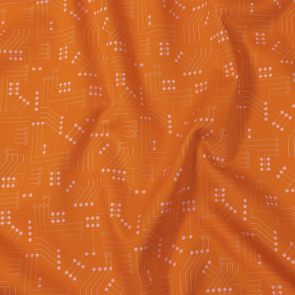Stretch Cotton Sateen - Orange Circuit Board Dots - Circuit Breaker Print - Mood Exclusive Citrus Collection - Joann Fabrics