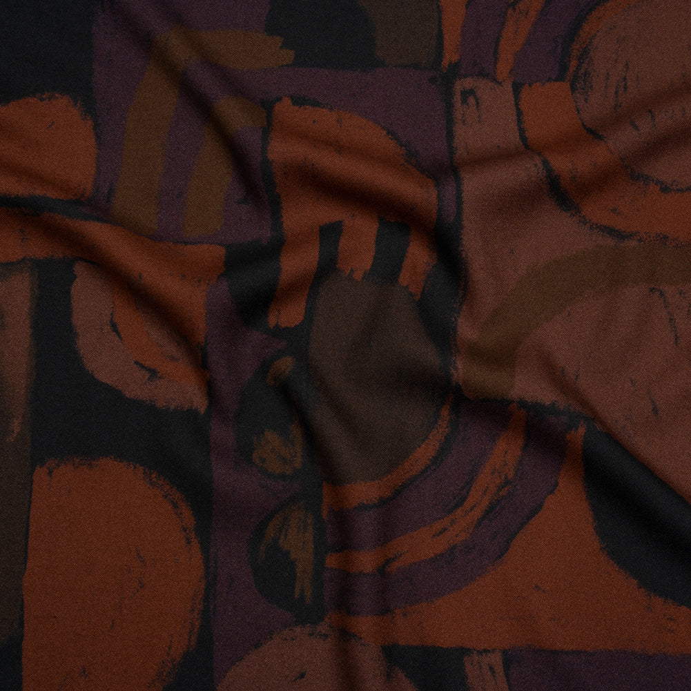 Viscose Crepe - Burgundy, Aubergine and Black Painted Shapes - Mood Exclusive Painted Play Print - Joann Fabrics