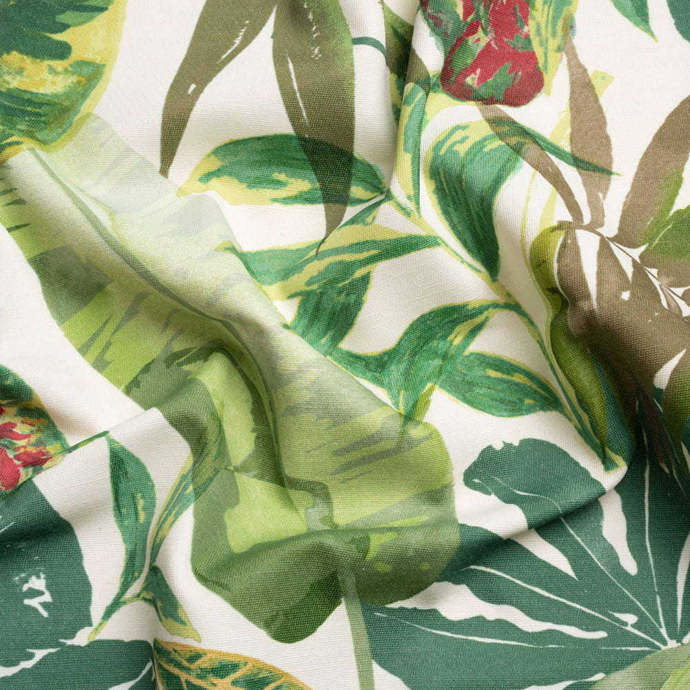 Green and Cream Tropical Leaves Printed Polyester Canvas - Joann Fabrics