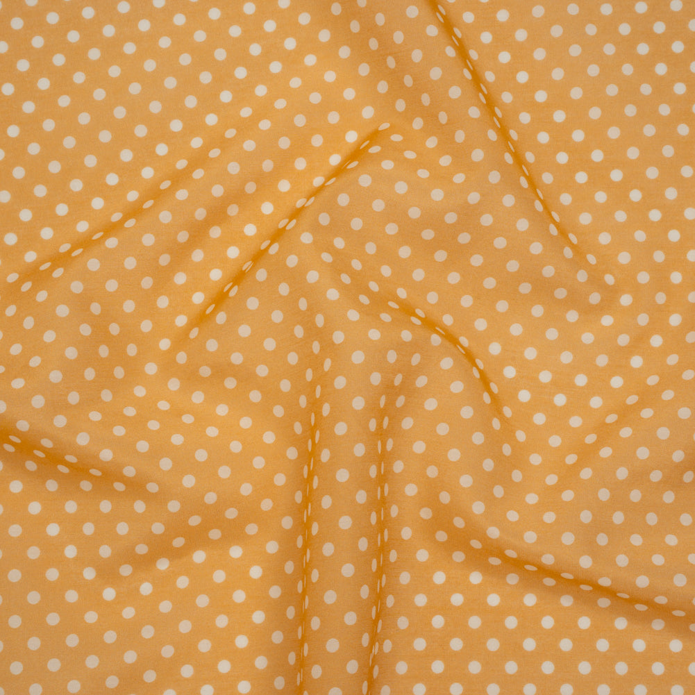 Silk and Cotton Voile Print - Saffron Yellow and White Polka Dots - Deadstock - Joann Fabrics