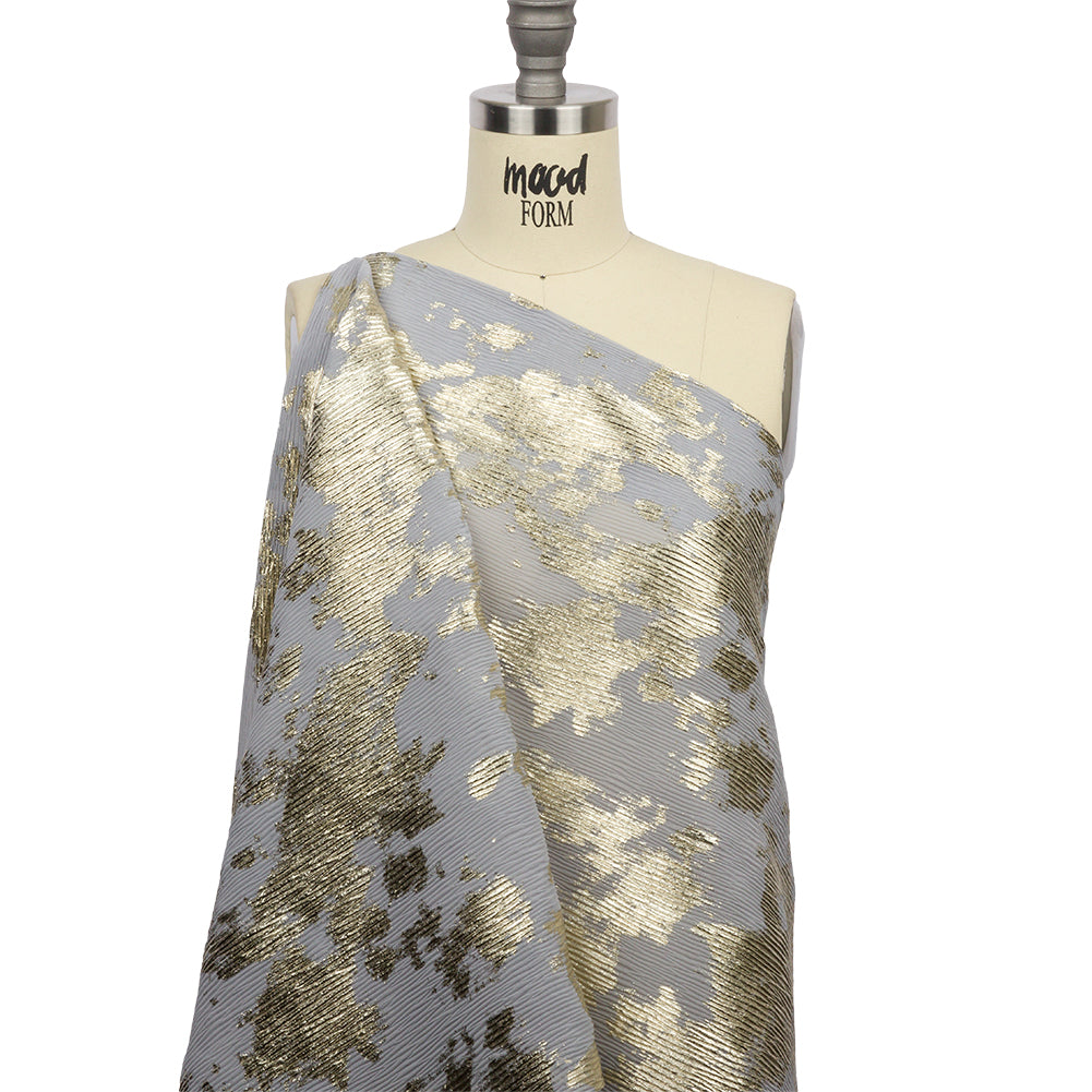 Polyester Chiffon Plisse with Abstract Gold Foiling - Gray - Aralia Collection - Joann Fabrics