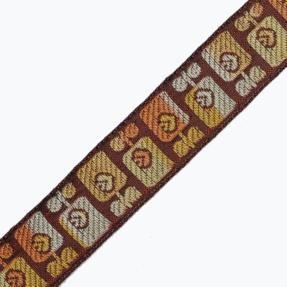 Orange and Rust German Jacquard Ribbon - 0.875