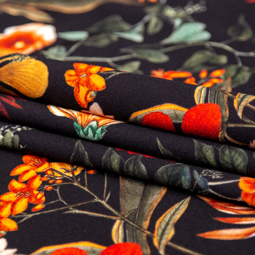 Stretch Polyester Crepe - Black Floral - Garden of Earthly Delights Print - Mood Exclusive Harvest Collection - Joann Fabrics