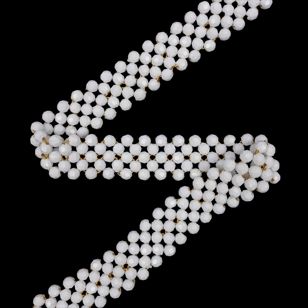 Vintage White and Gold Beaded Belt with Fringe Ends - 52.5
