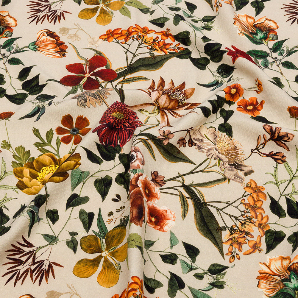 Stretch Polyester Crepe - Beige Floral - Garden of Earthly Delights Print - Mood Exclusive Harvest Collection - Joann Fabrics
