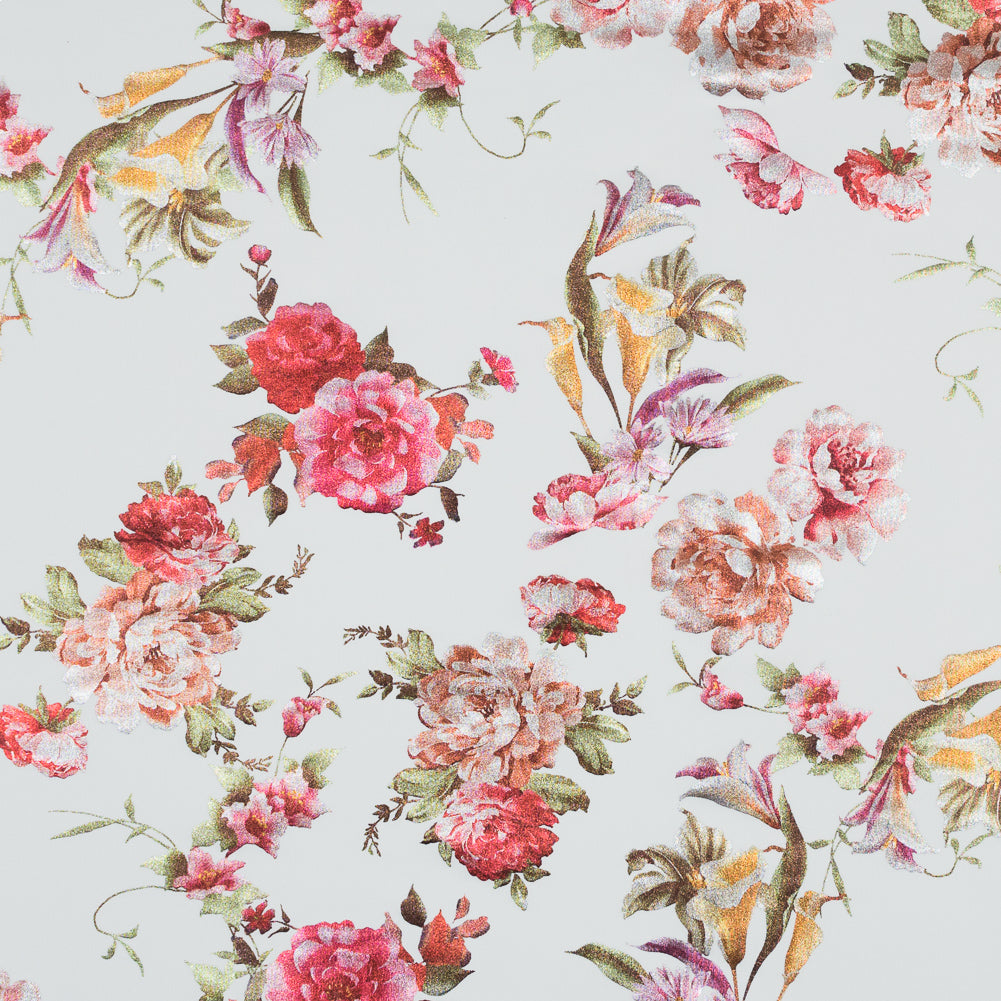 White Ponte Knit with Multicolor Floral Foil Design - Joann Fabrics