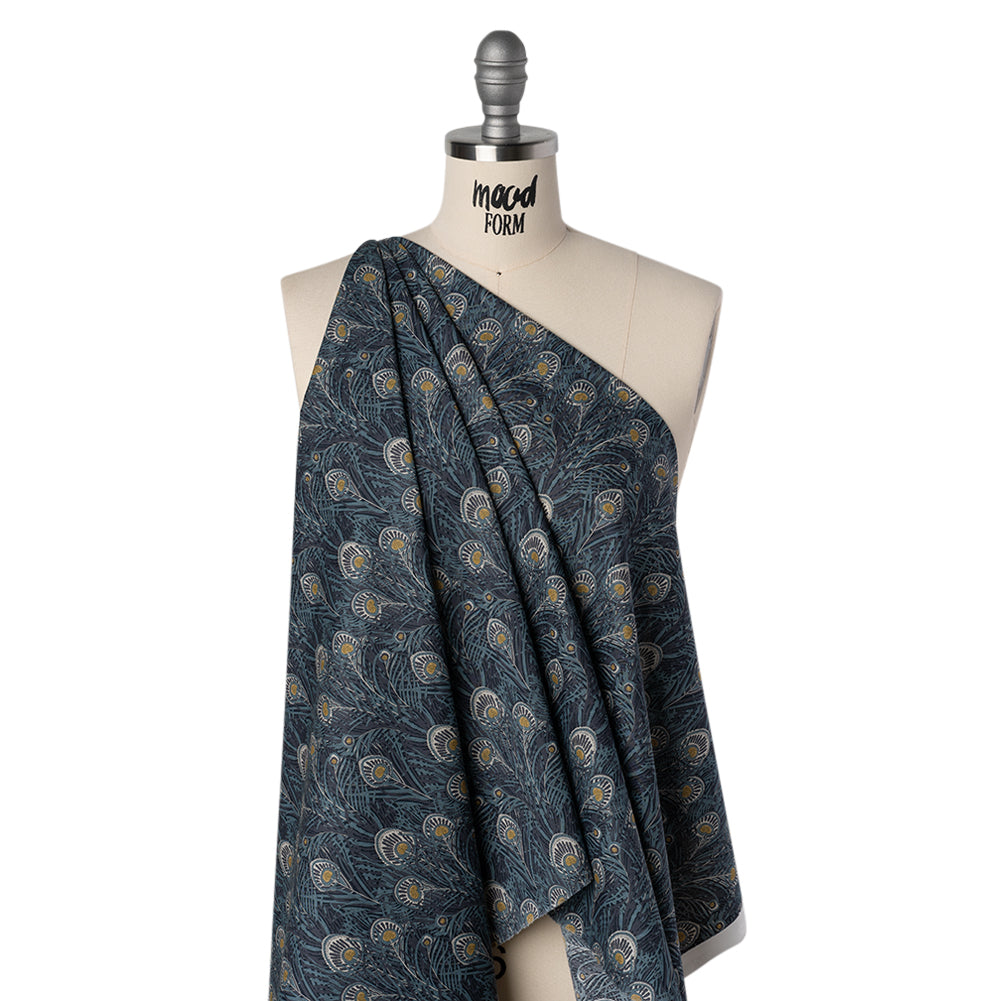 Liberty Fabrics Tana Lawn® - Queen Hera Dark Blue - Midnight, Sky Blue and Golden Yellow Field of Feathers - Joann Fabrics