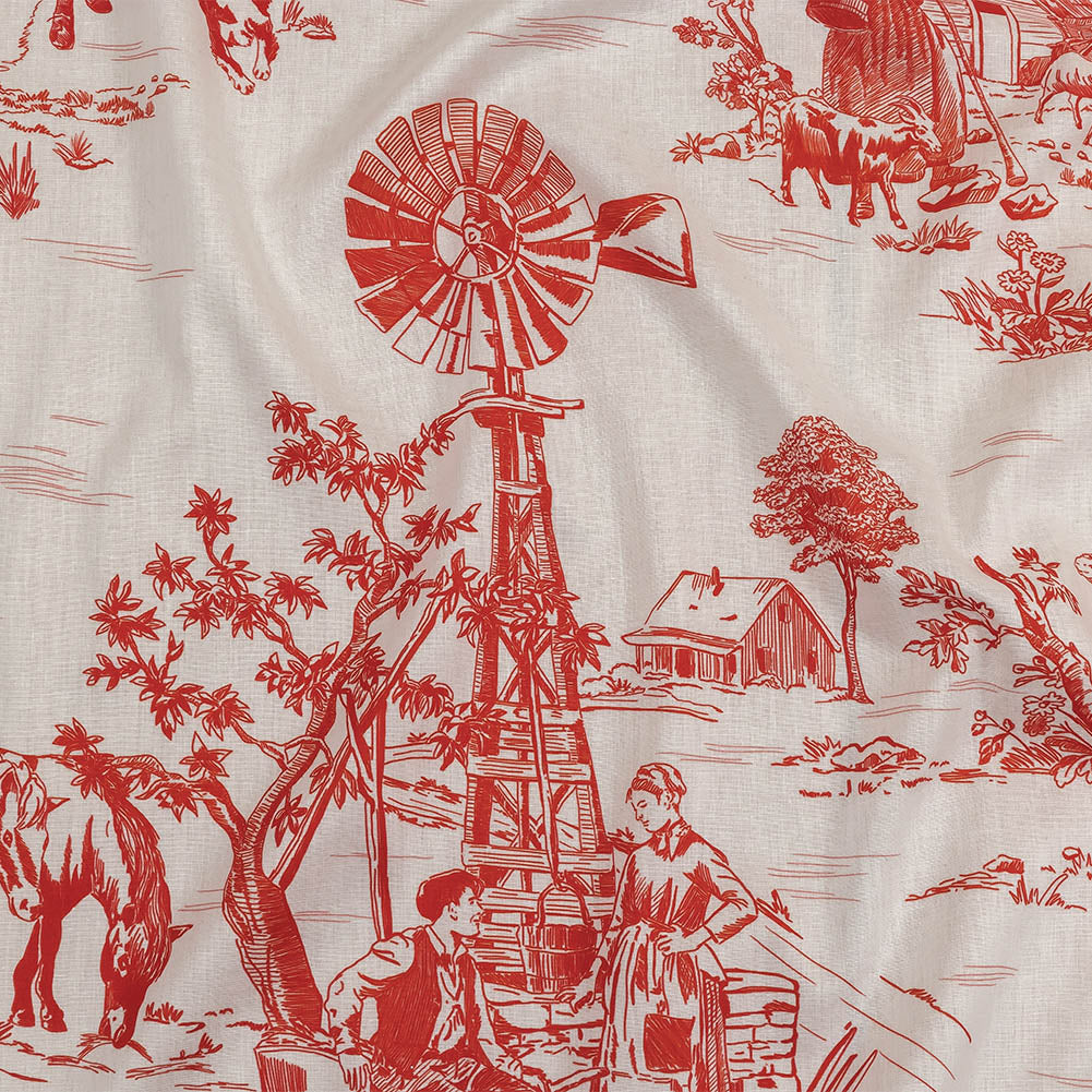 Cotton Voile - Cherry Tomato and White Classic Toile de Jouy - Joann Fabrics