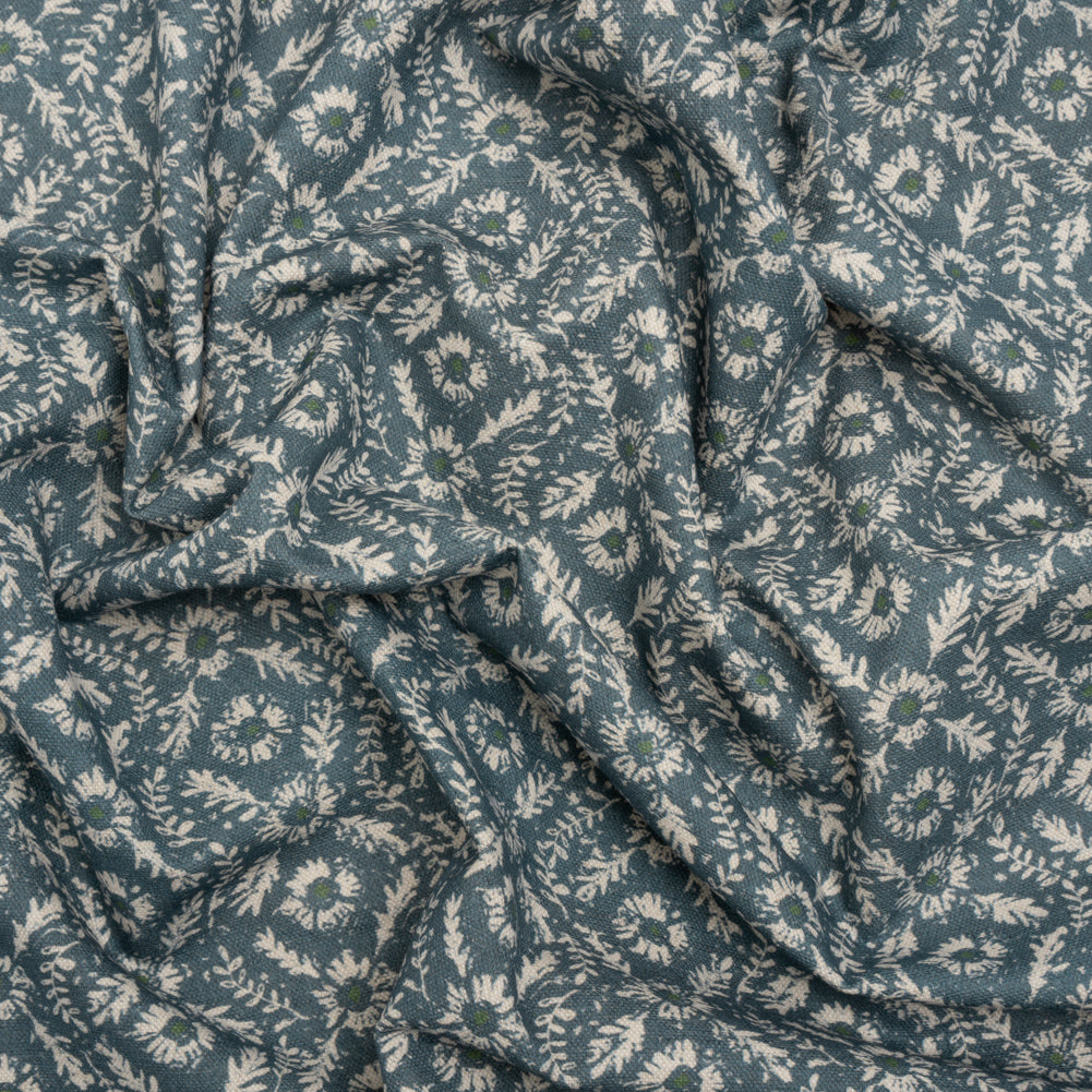 Brushed Cotton and Linen Canvas - Indigo Flowers and Leaves - Flowers and Leaves British Imported - Joann Fabrics