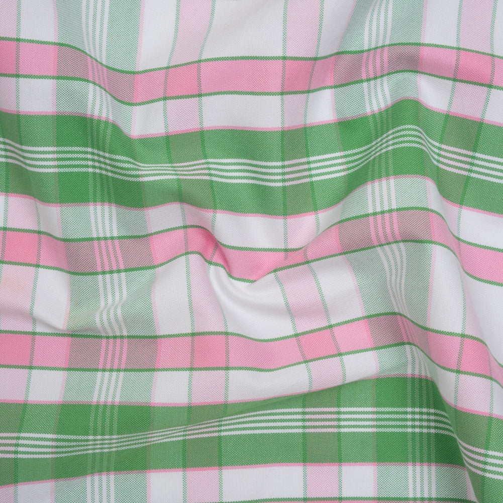 Cotton Oxford Shirting - Bubblegum Pink, Kelly Green and White Plaid - Deadstock - Joann Fabrics