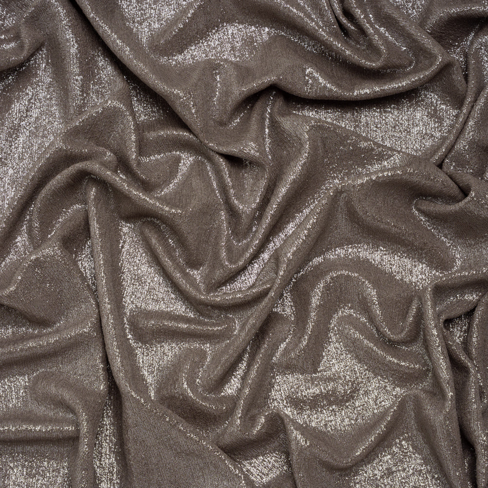Metallic Foiled Uneven Stretch Rib Knit - Silver on Taupe - Estelle Collection - Joann Fabrics
