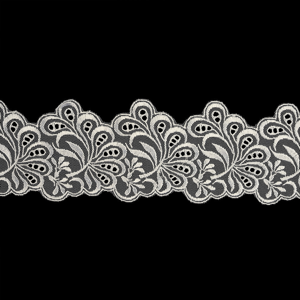 White Luminous Leafy Stems Embroidered and Eyelet Lace Trim - 3