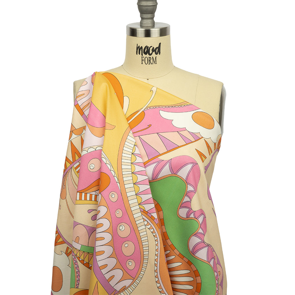 Stretch Cotton Sateen - Orange and Pink Abstract - Festival Daydreams Print - Mood Exclusive Groove Collection - Joann Fabrics