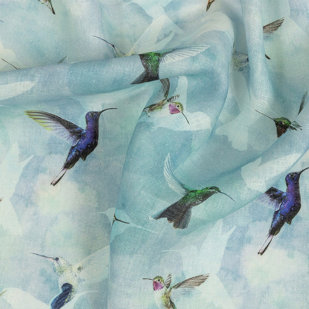 Humming Birds Printed Blue Linen Woven - Joann Fabrics