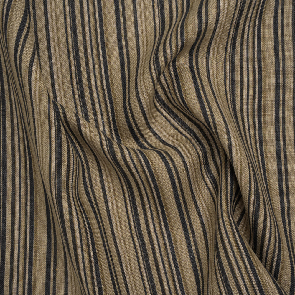 Medium Weight Linen Woven Print - Black, Olive Green and Beige Barcode Stripes - Joann Fabrics