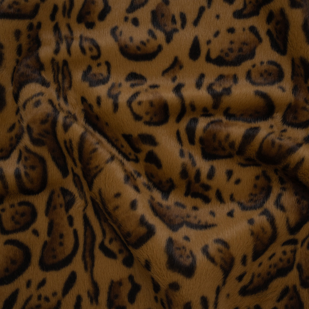 Plush Short Pile Recycled Polyester Faux Fur - Tan, Brown and Black Animal Spots Print - Joann Fabrics