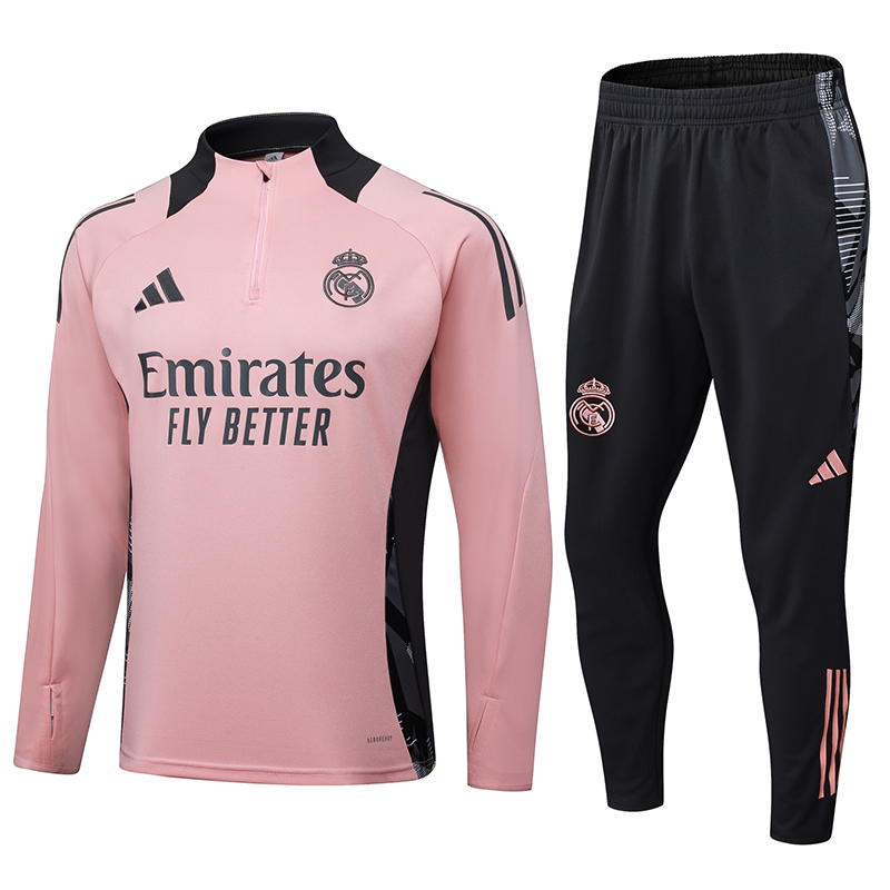 2024/2025 Real Madrid Pink Black Half-Pull Training Suit Football Shirt 1:1 Thai Quality Set