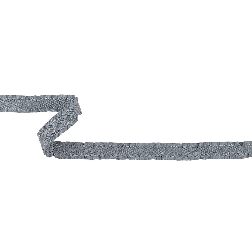 Gray Twill Ribbon with Ruffled Grosgrain Borders - 0.625