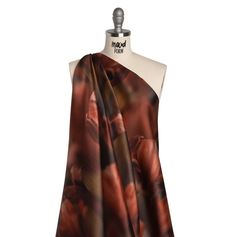 Polyester Mikado - Red and Light Brown Large Hazy Tulips - Mood Exclusive Tulip Transformation Print - Joann Fabrics