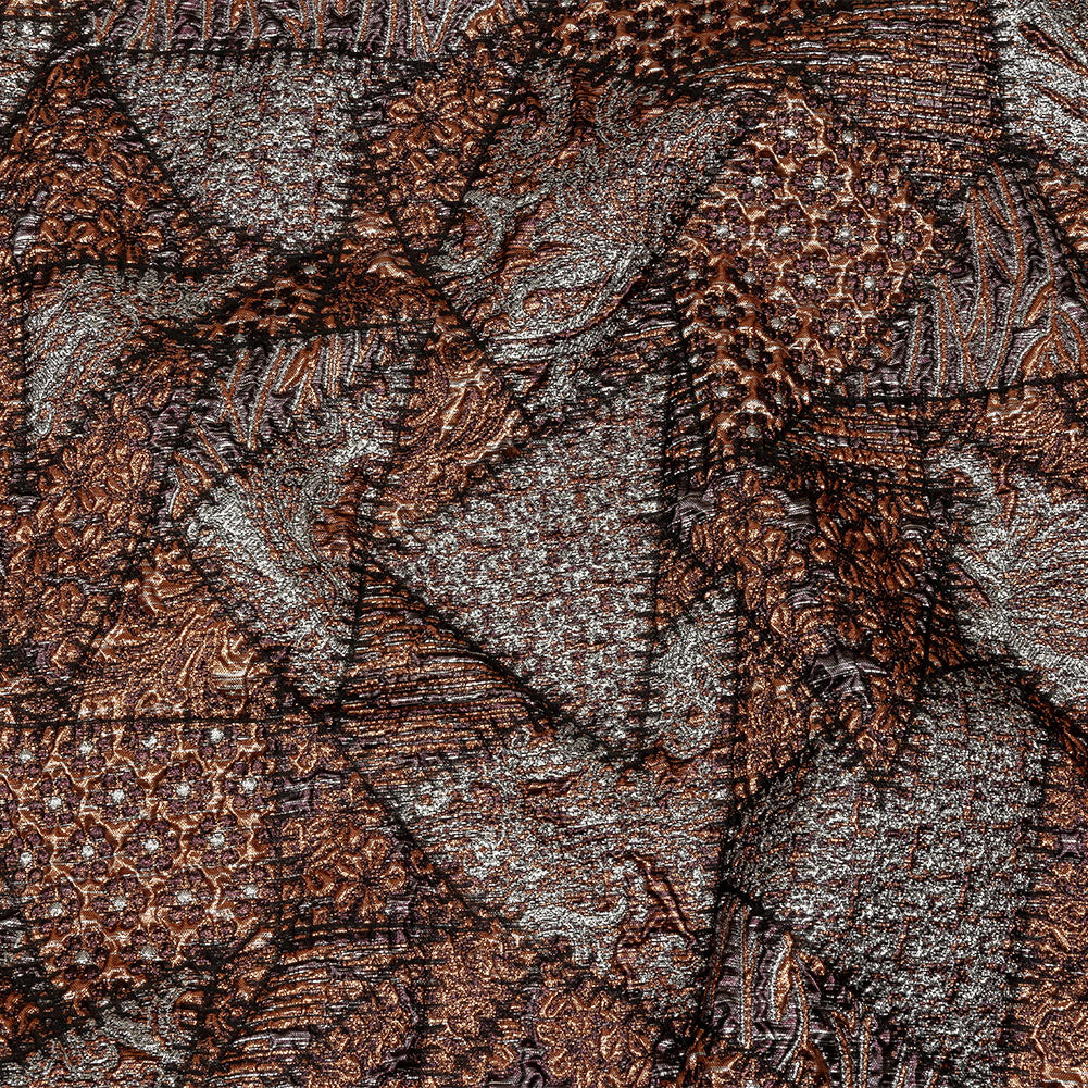 Metallic Silver, Jaffa Orange and Black Crazy Quilt Patchwork Luxury Brocade - Joann Fabrics
