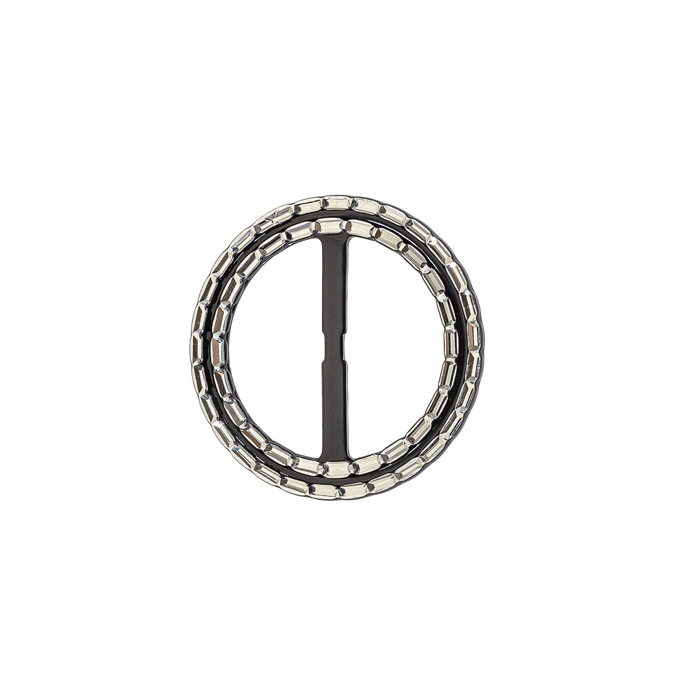 Vintage Black Round Slider with Faceted Silver Face - 1.875