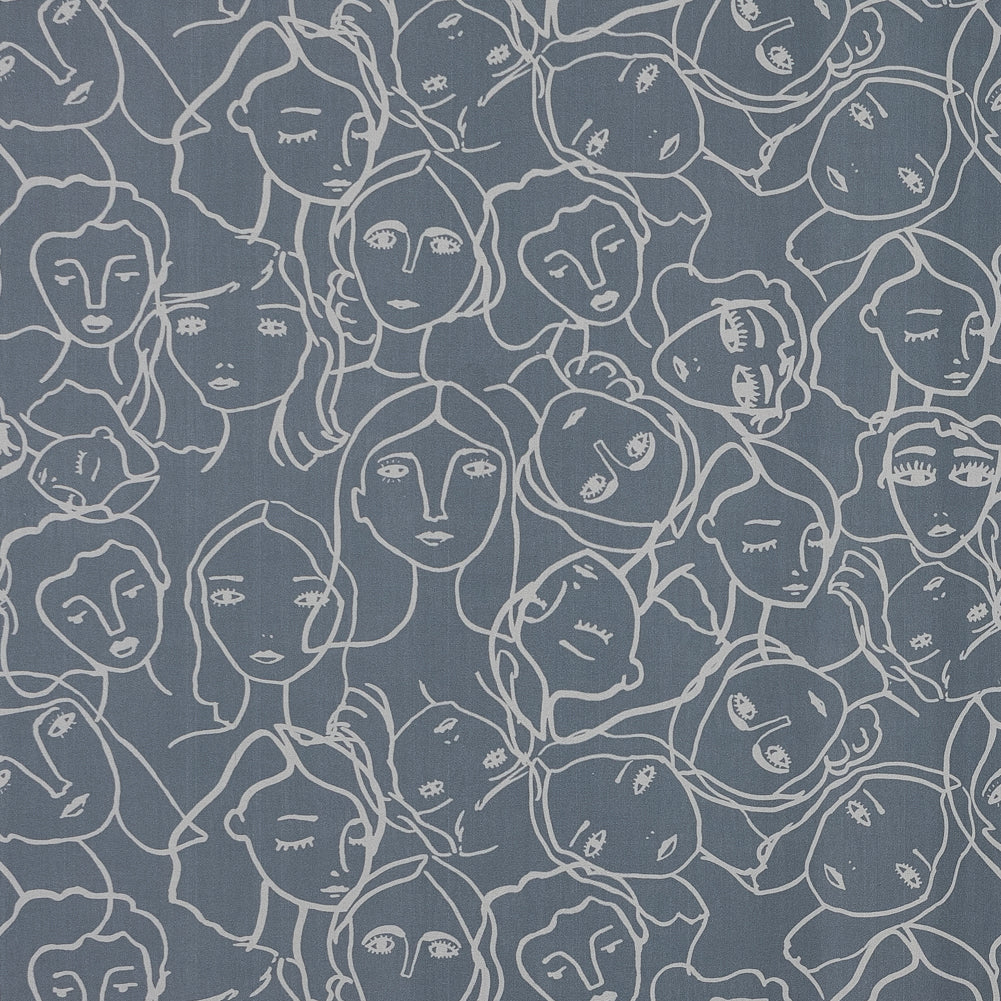Cotton Poplin - Steel Gray Linework Faces - Un dia en Andorra Print - Mood Exclusive Felipe Collection - Joann Fabrics