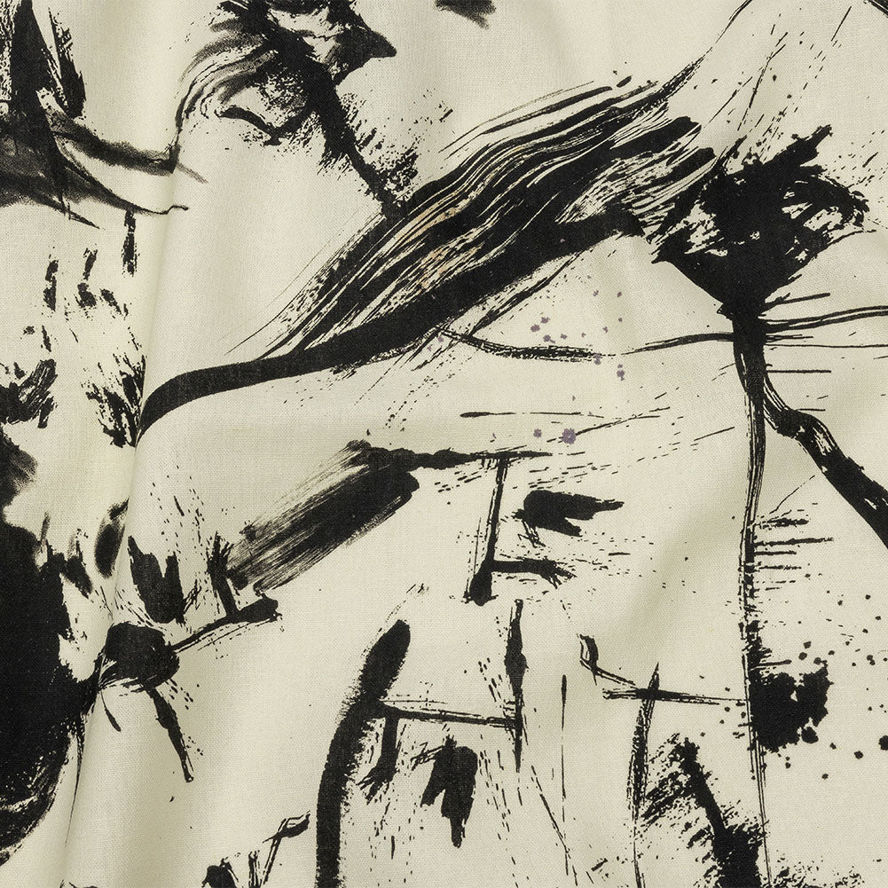 Linen and Rayon Woven - Black and Ivory Abstract - Subway Lines Print - Mood Exclusive Metro Collection - Joann Fabrics