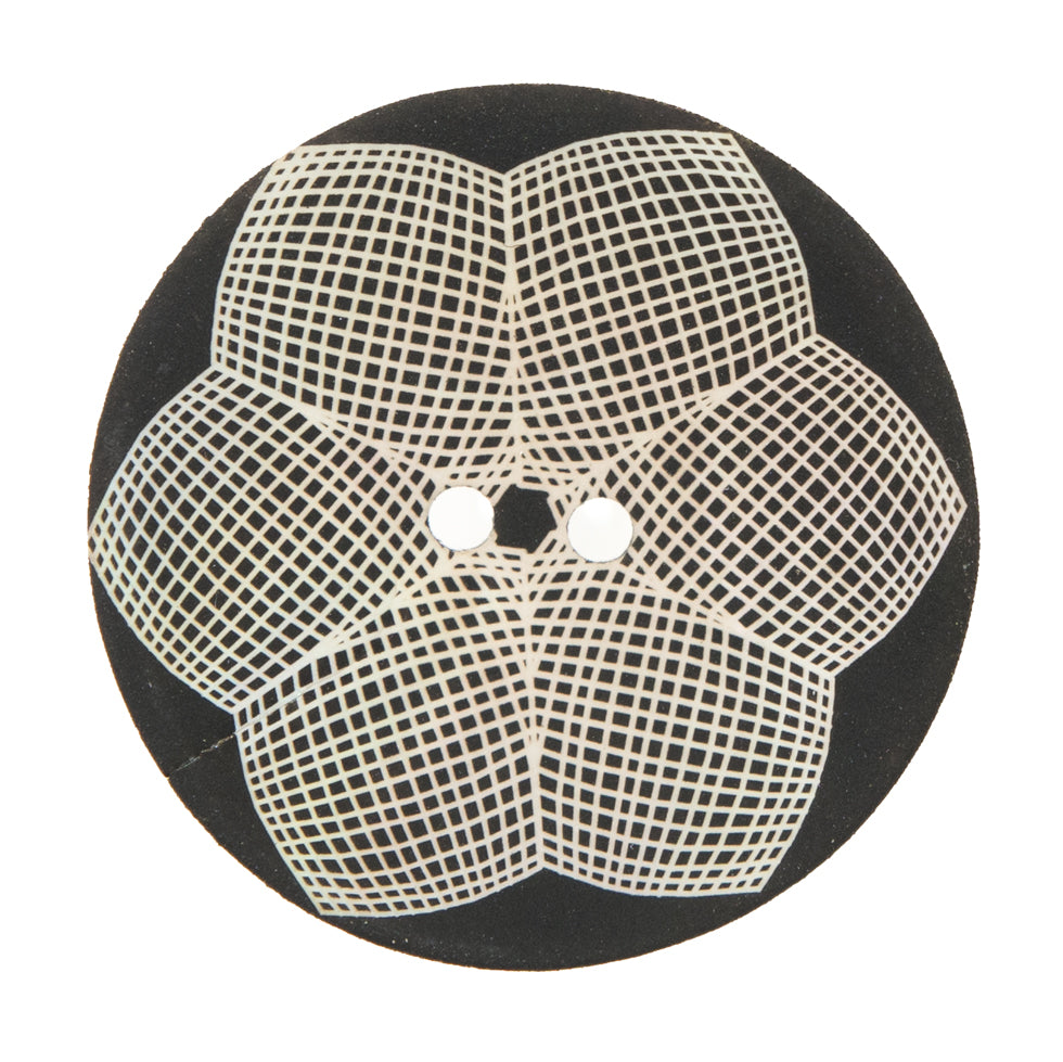 Italian Black and White Floral Printed Mother Of Pearl Button - 54L/34mm - Joann Fabrics