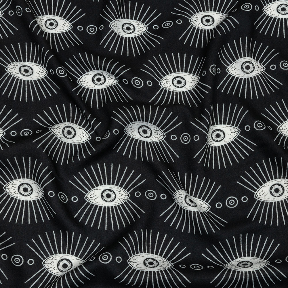 Rayon Batiste - Black and WhiteLines of Eyes - Tell Tale Print - Mood Exclusive Nevermore Collection - Joann Fabrics