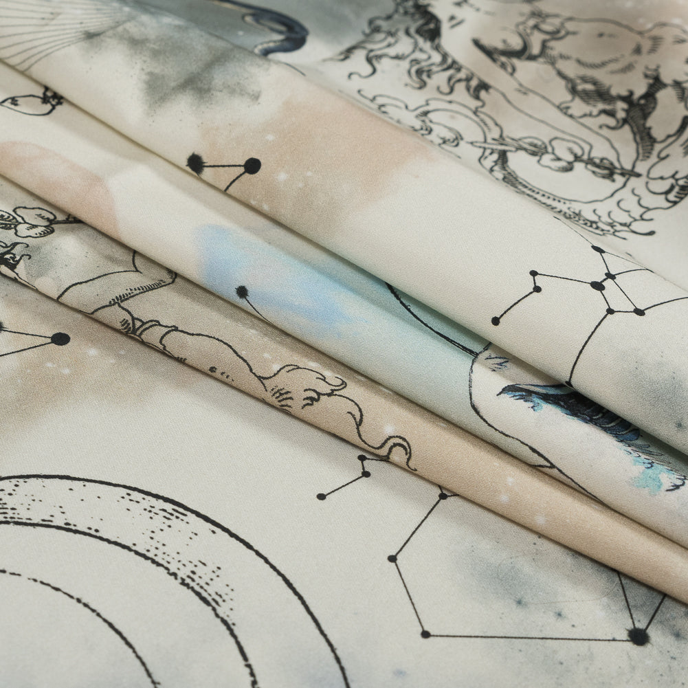 Stretch Cotton Sateen - Beige Celestial Birds - Apollo's Disguise Beige Print - Mood Exclusive Gaia Collection - Joann Fabrics