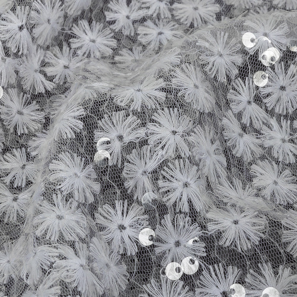 White Daisy Embroidered Netting with Clear Baby Sequins - Joann Fabrics