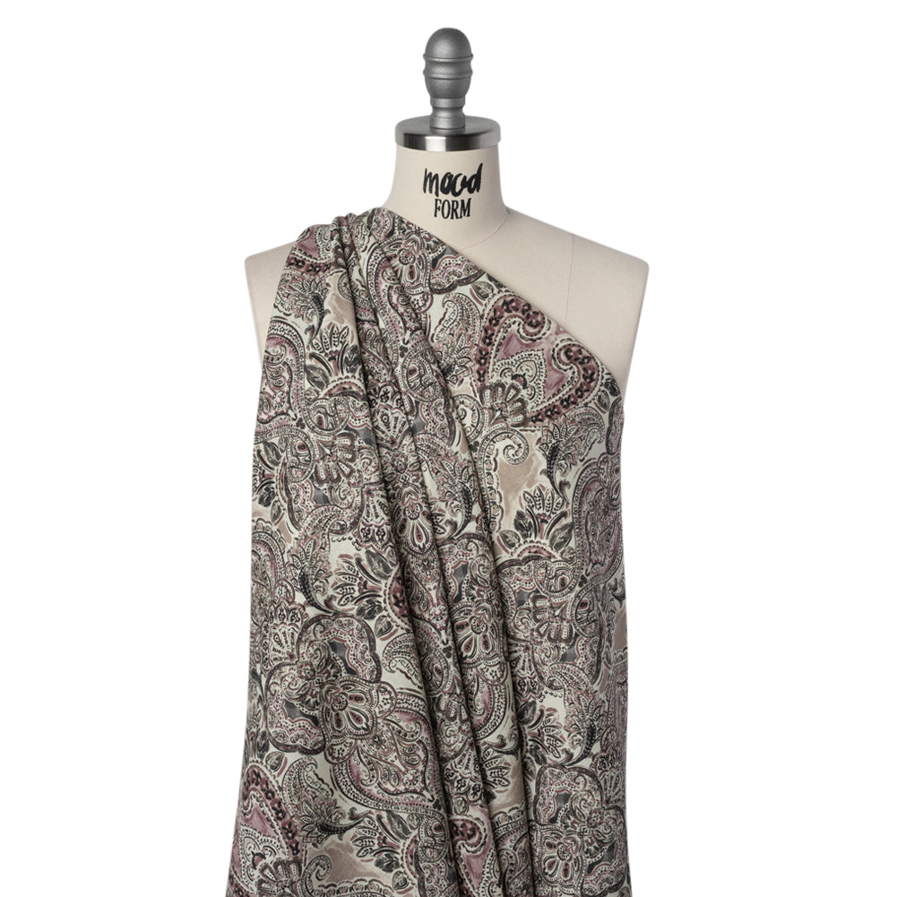 Linen and Rayon Woven - Dark Gray, Beige and Dusty Pink Ornate Paisley and Floral - Mood Exclusive Boheme Blooms Print - Joann Fabrics