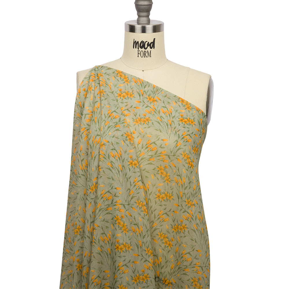 Viscose Georgette - Sage and Orange Floral - Dance with the Daffodils Print - Mood Exclusive Secret Garden Collection - Joann Fabrics