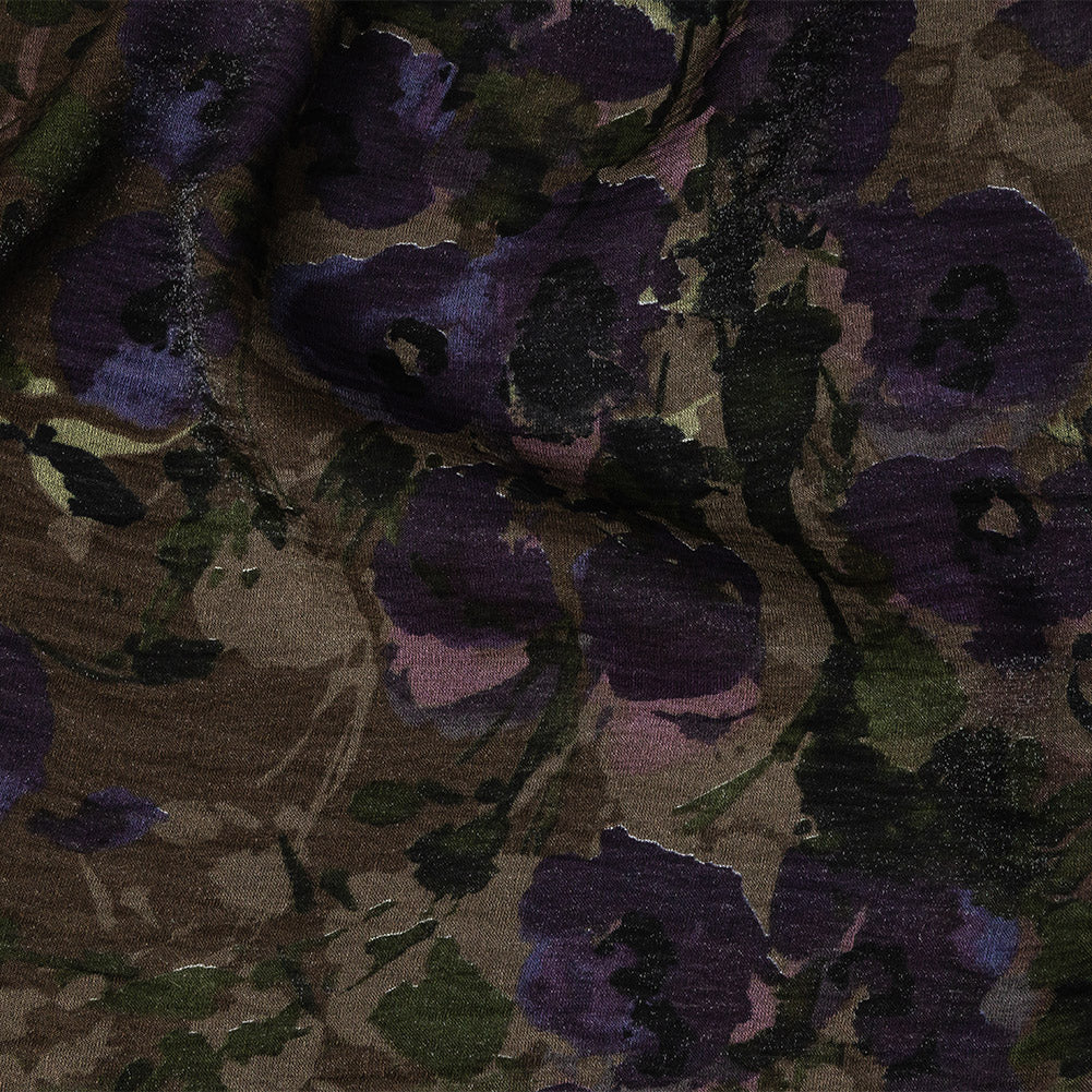 Italian Shimmering Purple and Gray Floral Vegan Crinkled Woven - Joann Fabrics