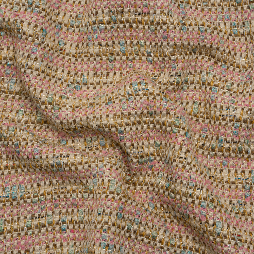 Metallic Polyester Tweed - Pink, Beige and Blue Stripes - Deadstock - Joann Fabrics