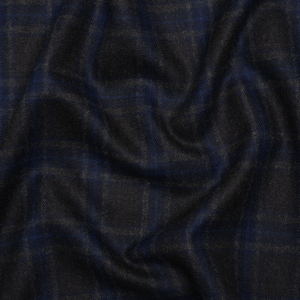 Wool Blend Woven - Charcoal and Blue Plaid - Deadstock - Joann Fabrics