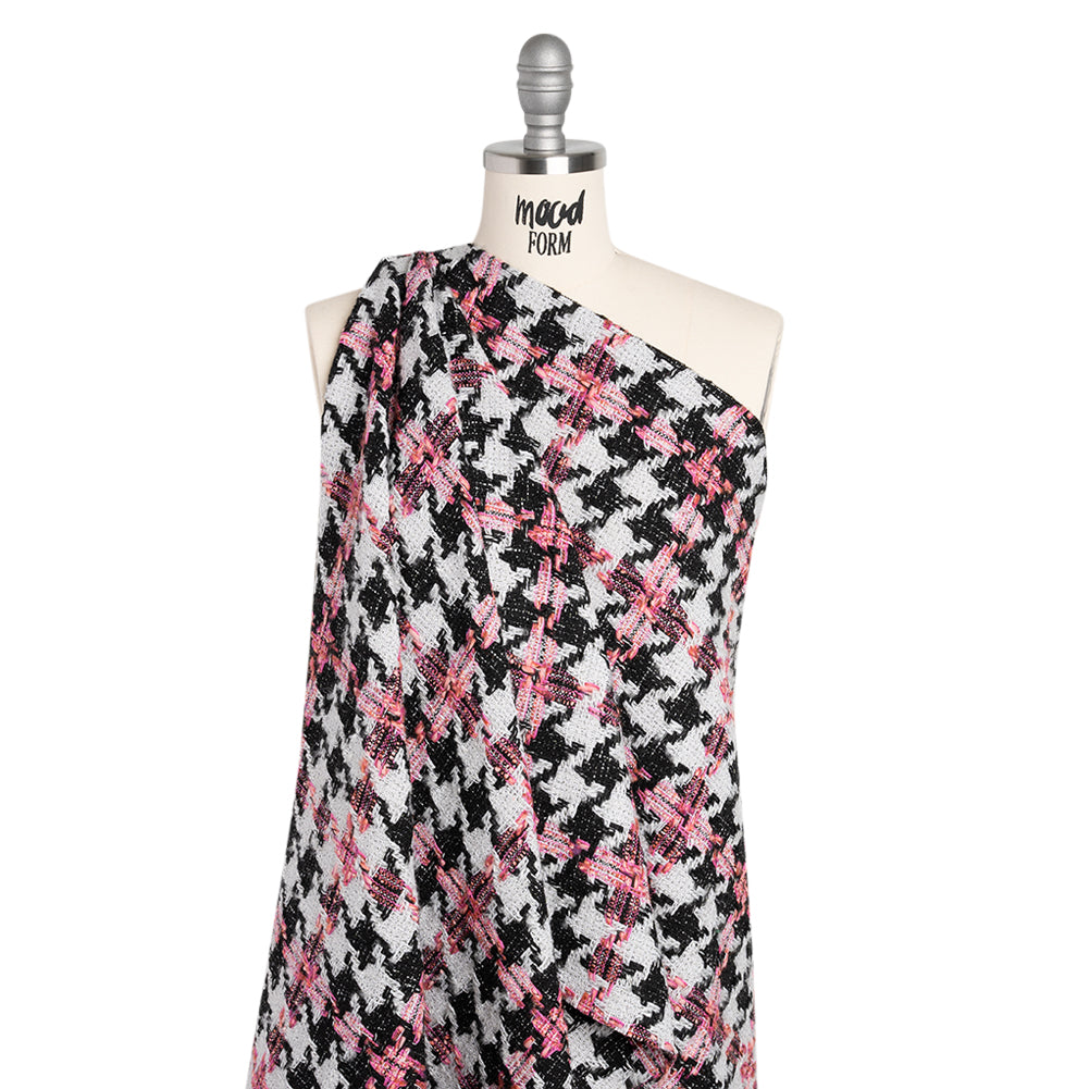 Tweedy Boucle Woven - Black, White and Pink Houndstooth - Deadstock - Joann Fabrics