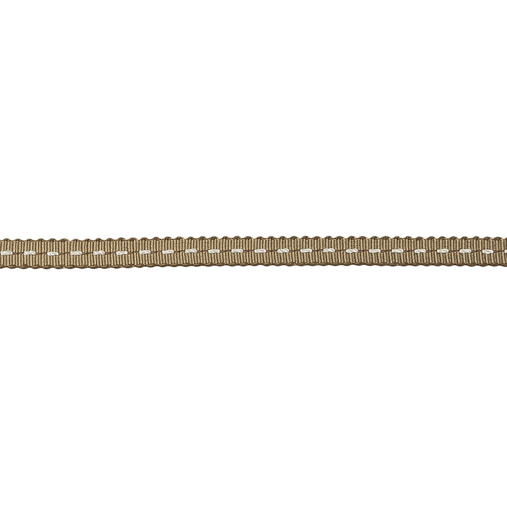 Chai Tea and White Stitched Grosgrain Ribbon - 0.19