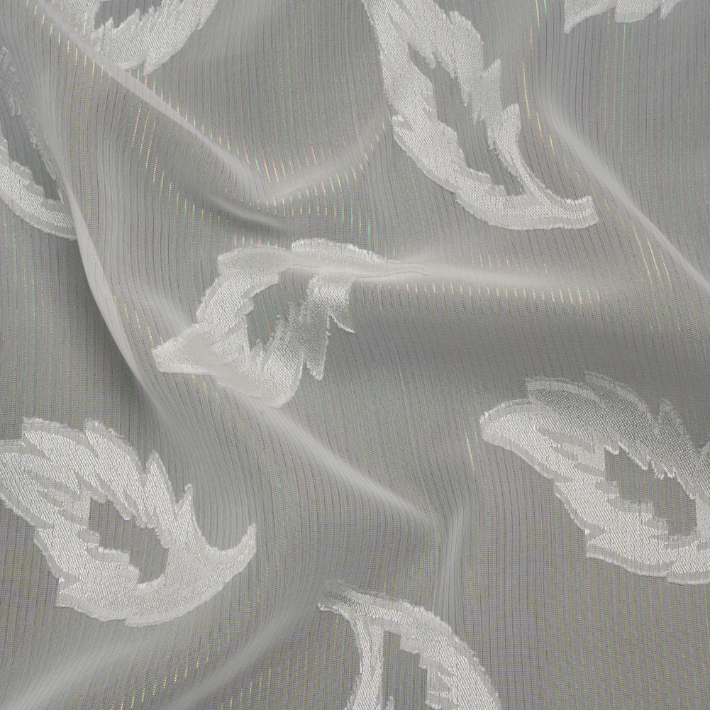 Burnout Brocade with Iridescent Pinstripes - White Leaves - Designer Deadstock - Joann Fabrics