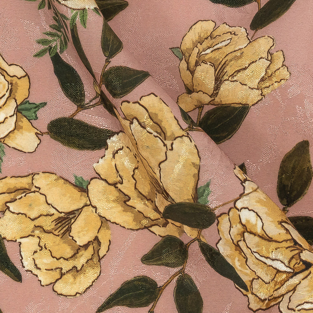 Rayon Jacquard - Pink and Yellow Roses - Grazie Print - Mood Exclusive Viso Collection - Joann Fabrics