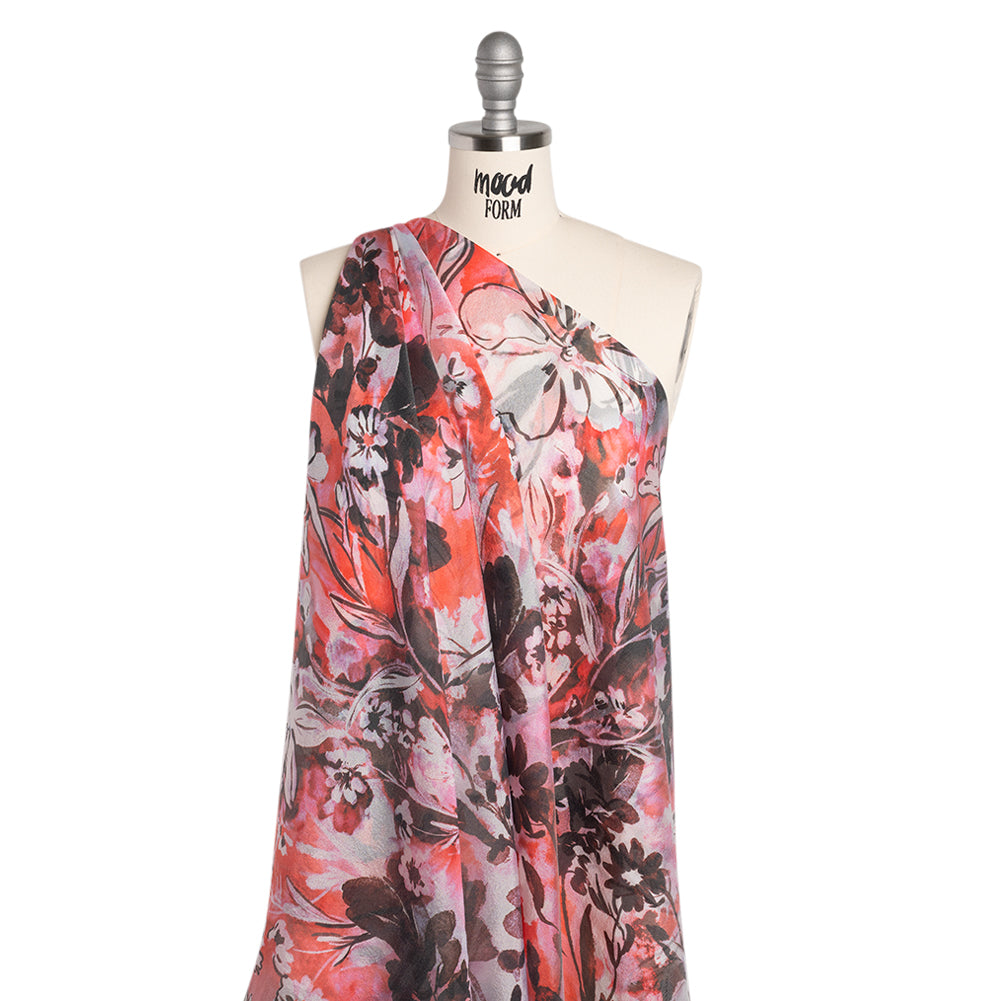 Viscose and Polyester Crepe Organza - Scarlet Red and Black Dreamy Florals - Mood Exclusive Dream Weaver Print - Joann Fabrics