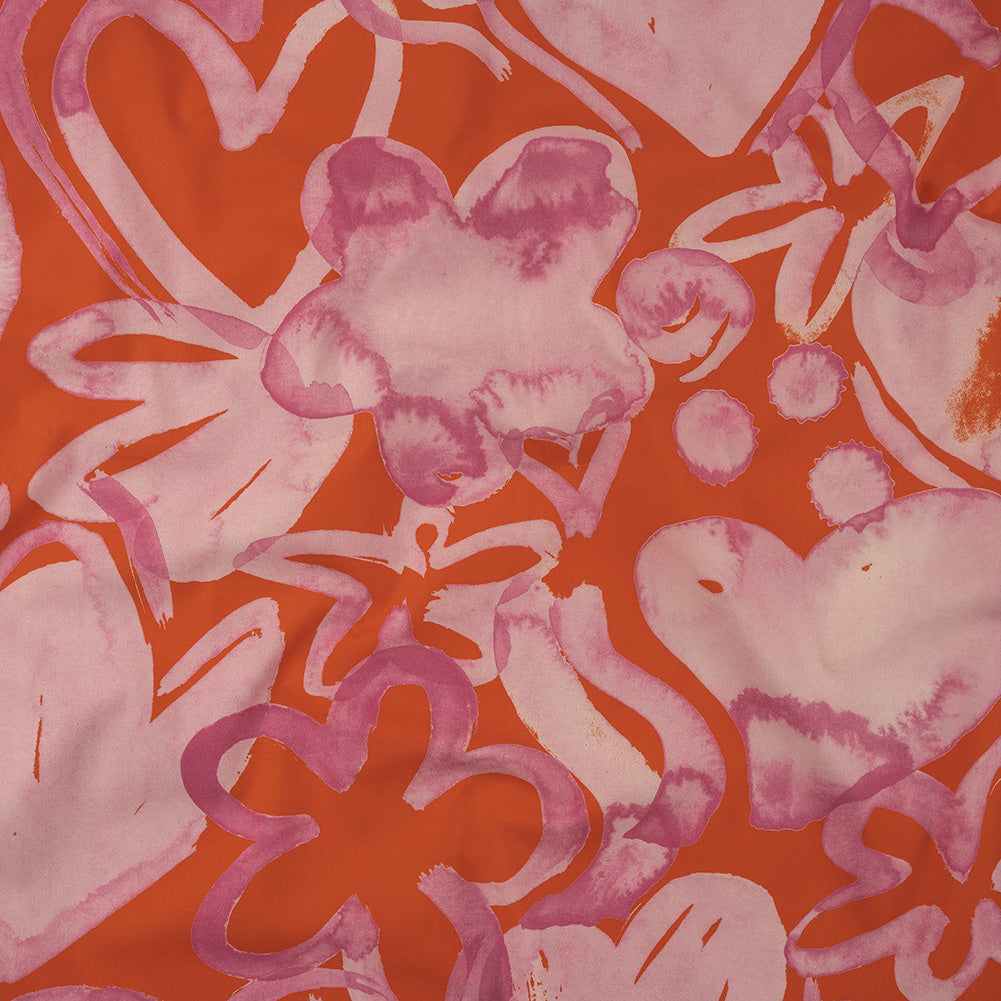 Stretch Cotton Poplin Print - Flame Red and Pink Painted Flowers and Hearts - Mood Exclusive My Valentine - Joann Fabrics