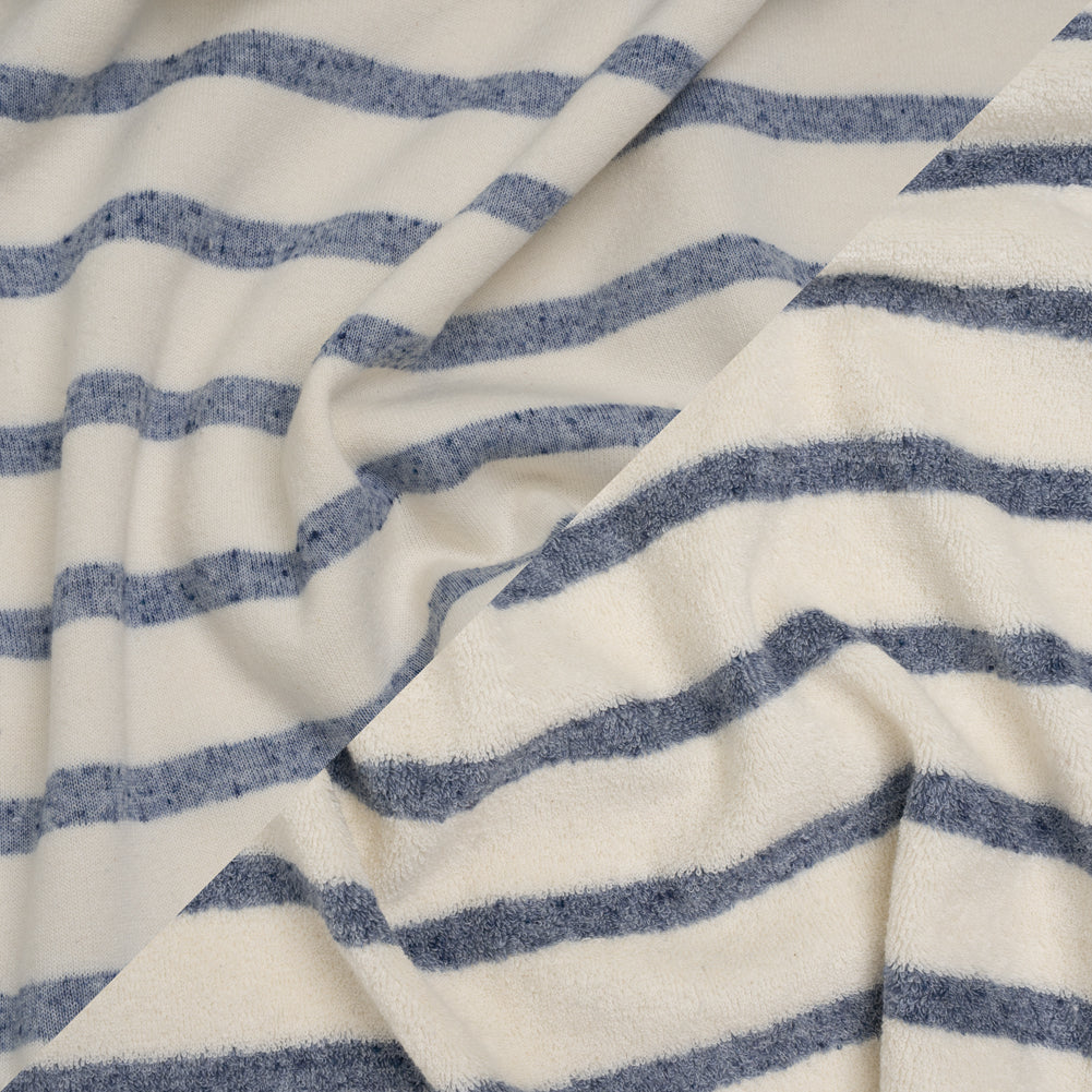 Plush Cotton Blend French Terry - Muted Blue and Off White Stripes - Deadstock - Joann Fabrics